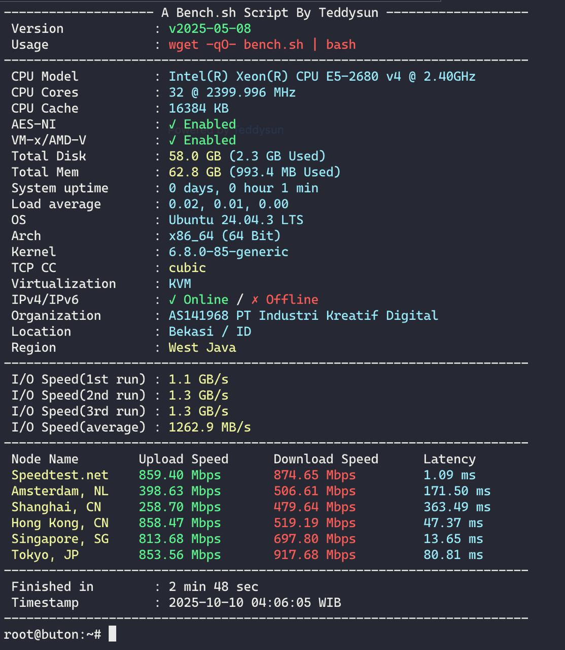 Benchmark VPS Indonesia - Intel Xeon E5-2680 v4, 32 Cores, NVMe Storage